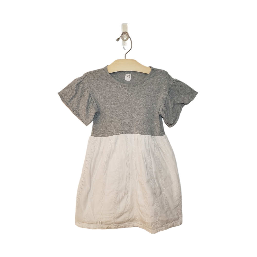 Gap 5T Toddler Girl Grey Ruffle Sleeve White Eyelet Lace Dress